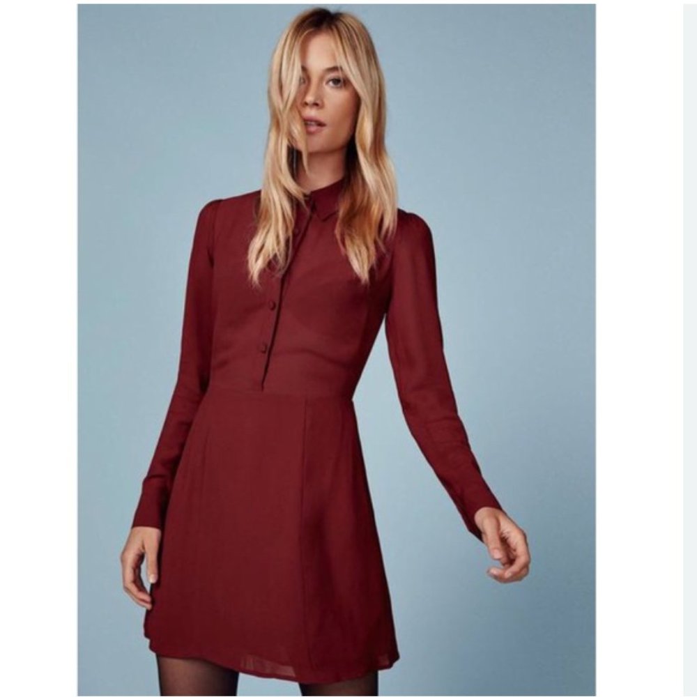 Reformation Burgundy Long-Sleeve Mini Dress